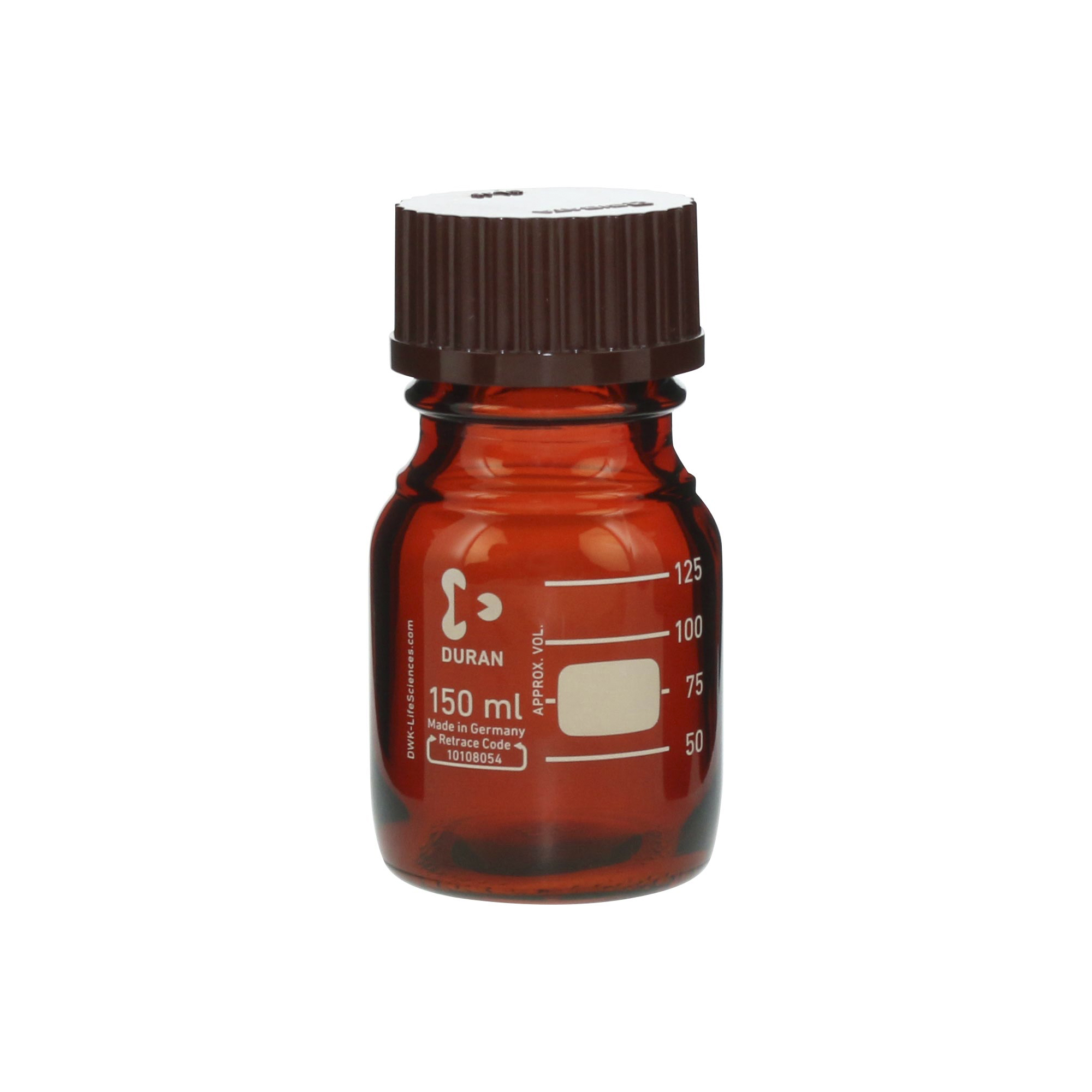 柴田科学螺纹口瓶（中瓶）茶褐色带红帽150mL
