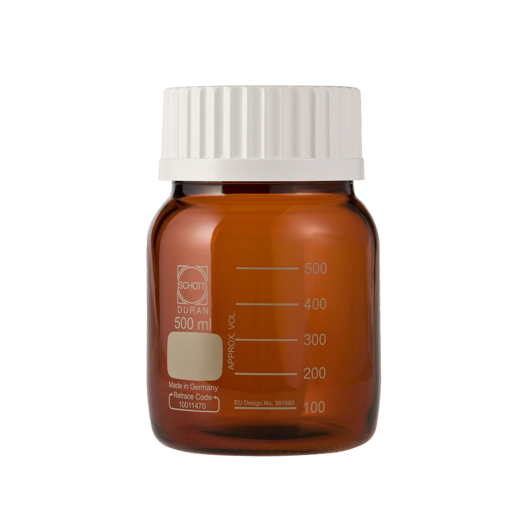 柴田科学螺纹口瓶广口茶褐色带白帽500mL