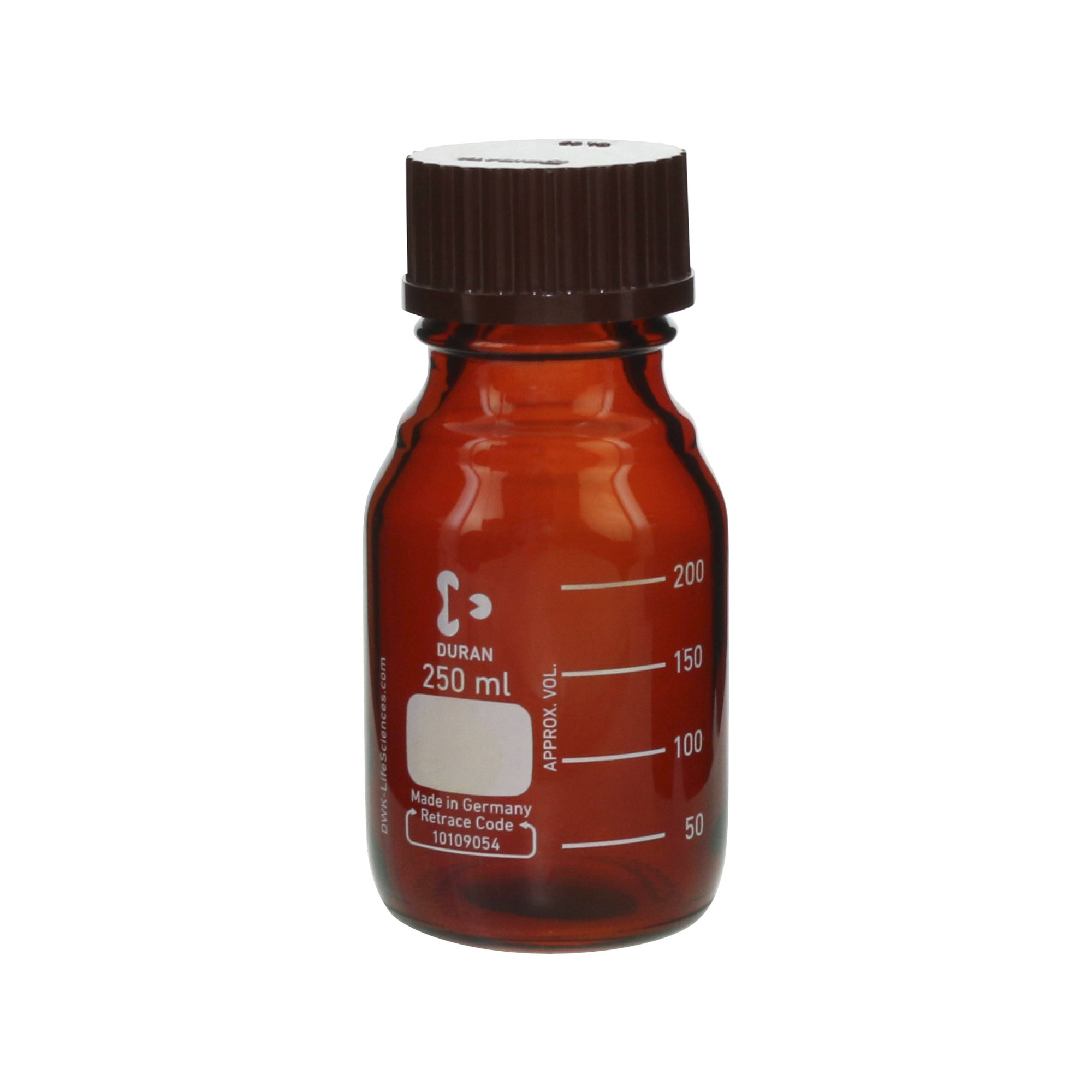 柴田科学螺纹口瓶（量瓶）茶褐色带红帽250mL