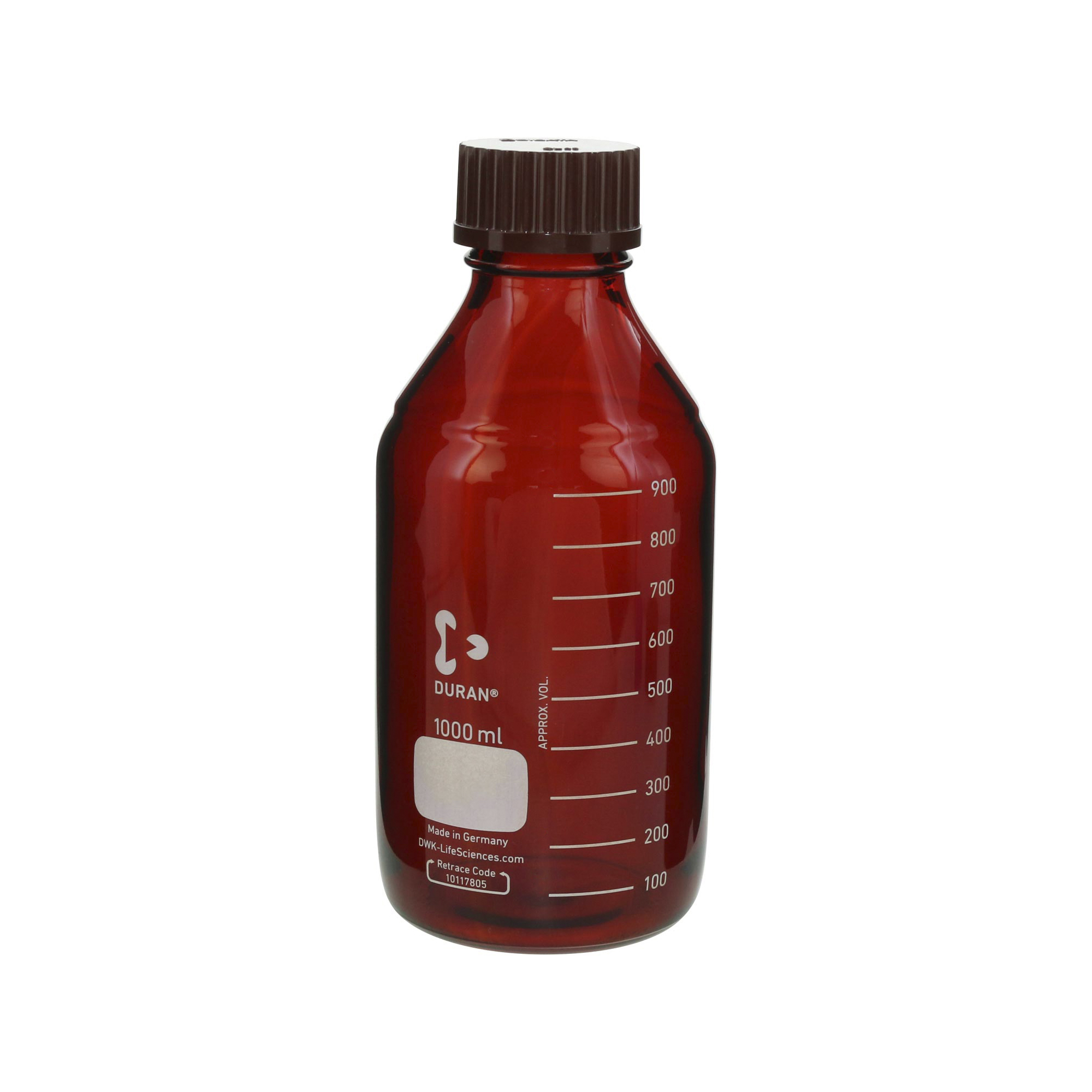 柴田科学螺纹口瓶茶褐色带红帽1L