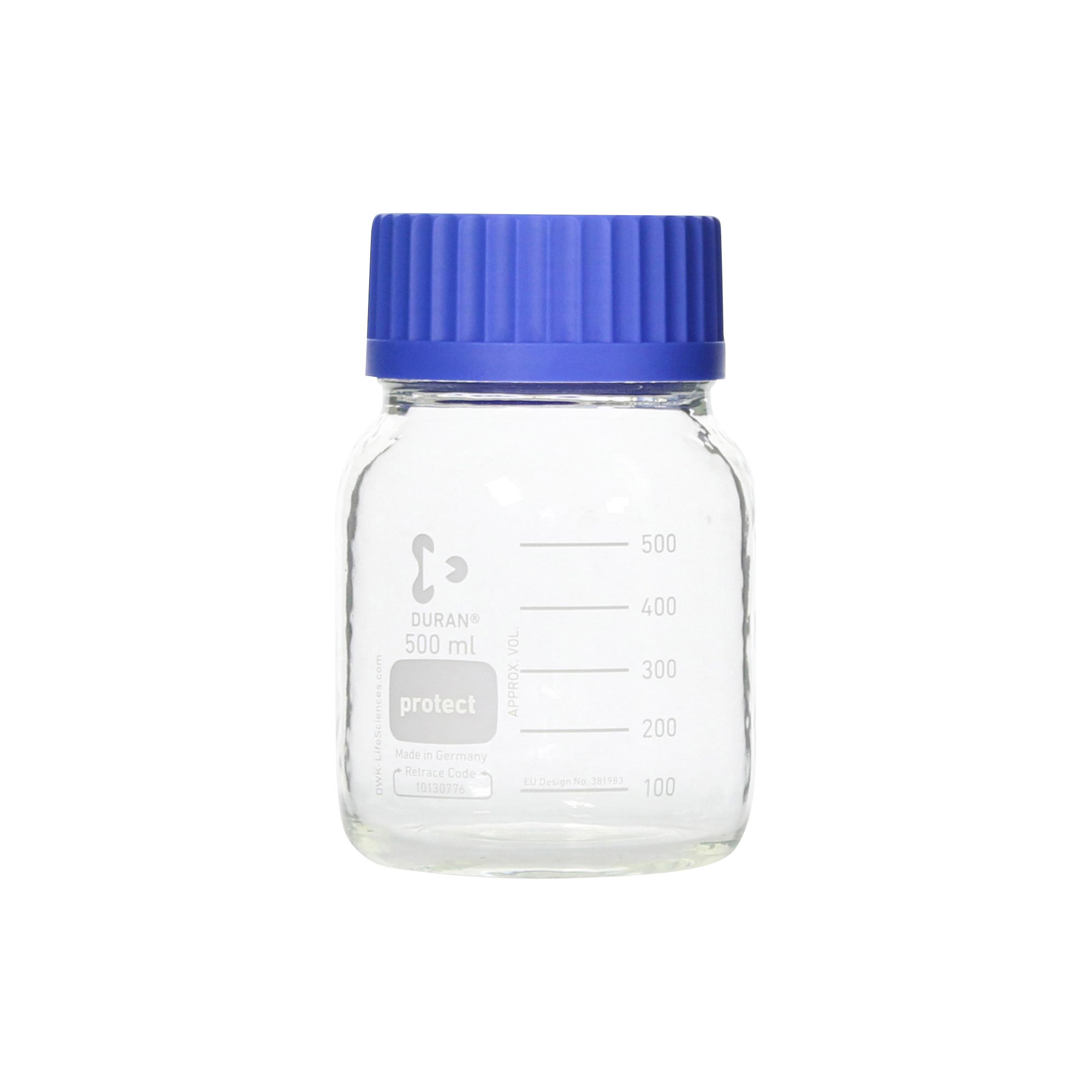 柴田科学螺纹口瓶广口安全涂层带蓝帽500mL