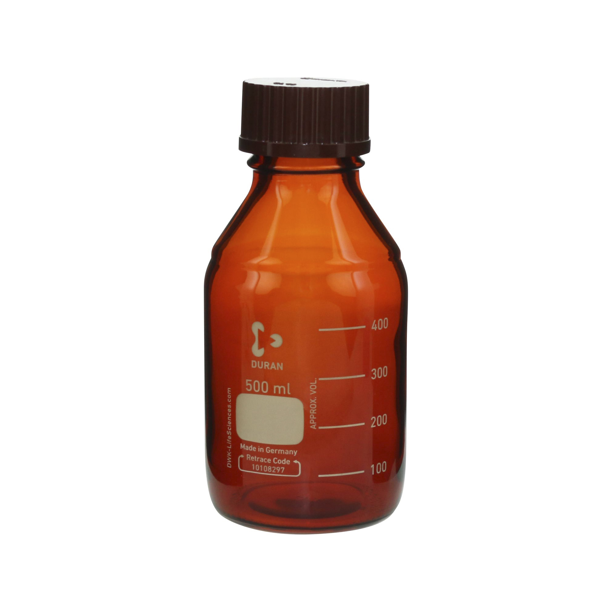 柴田科学螺纹口瓶（量瓶）茶褐色带红帽500mL