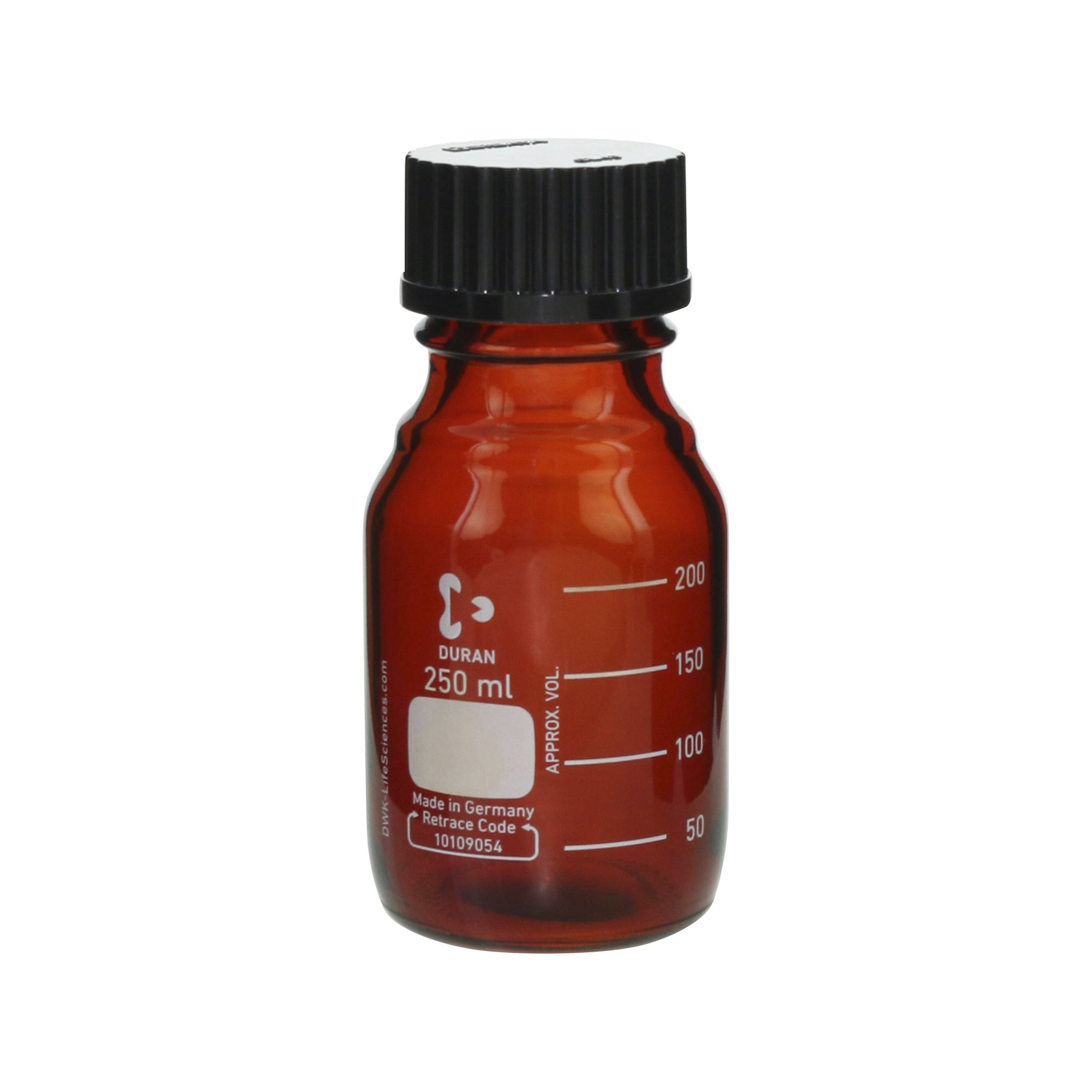 柴田科学螺纹口瓶（中瓶）茶褐色带黑帽250mL
