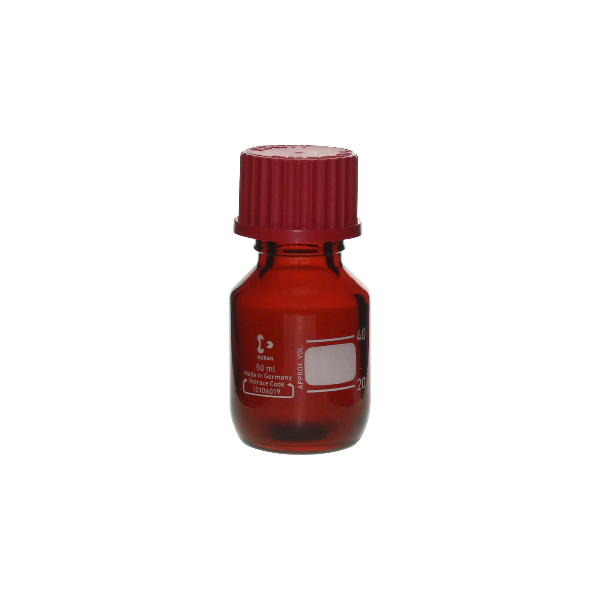 柴田科学螺纹口瓶（量瓶）茶褐色带红帽50mL