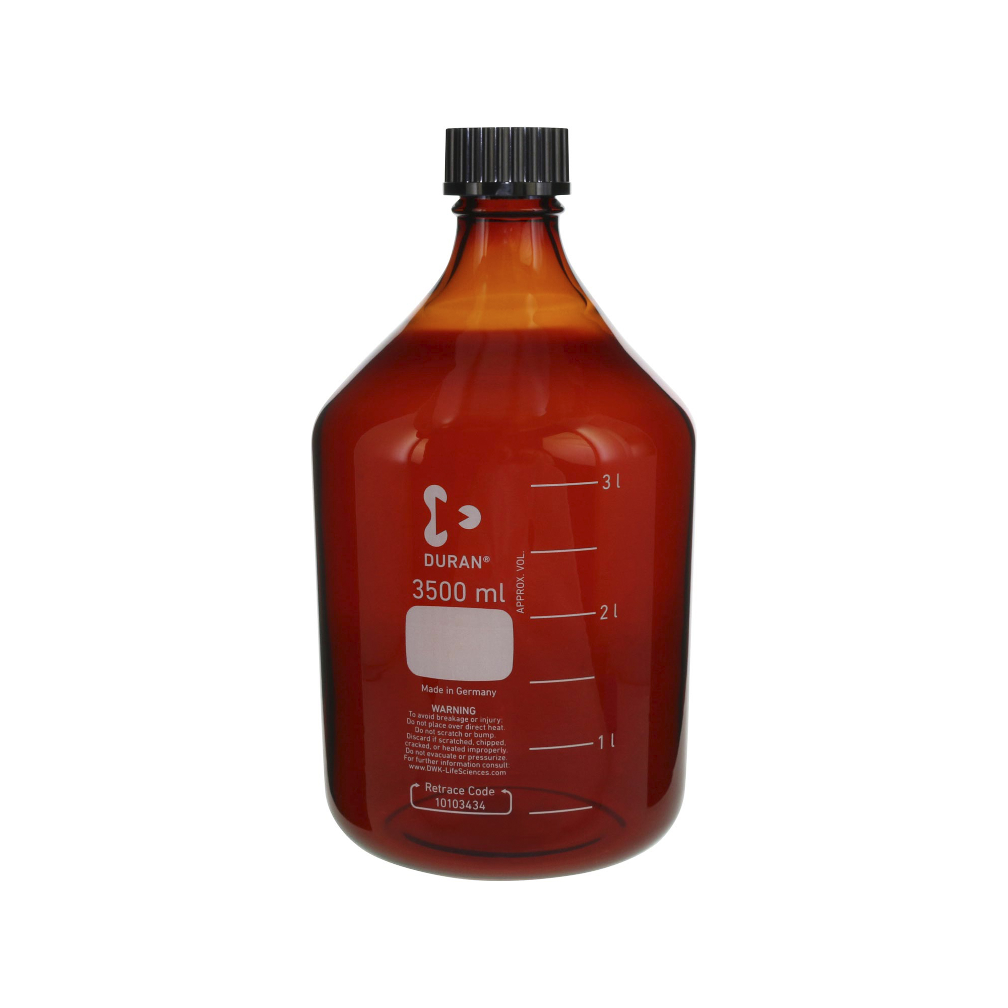 柴田科学螺纹口瓶（梅汁瓶）茶褐色黑色带帽3.5L