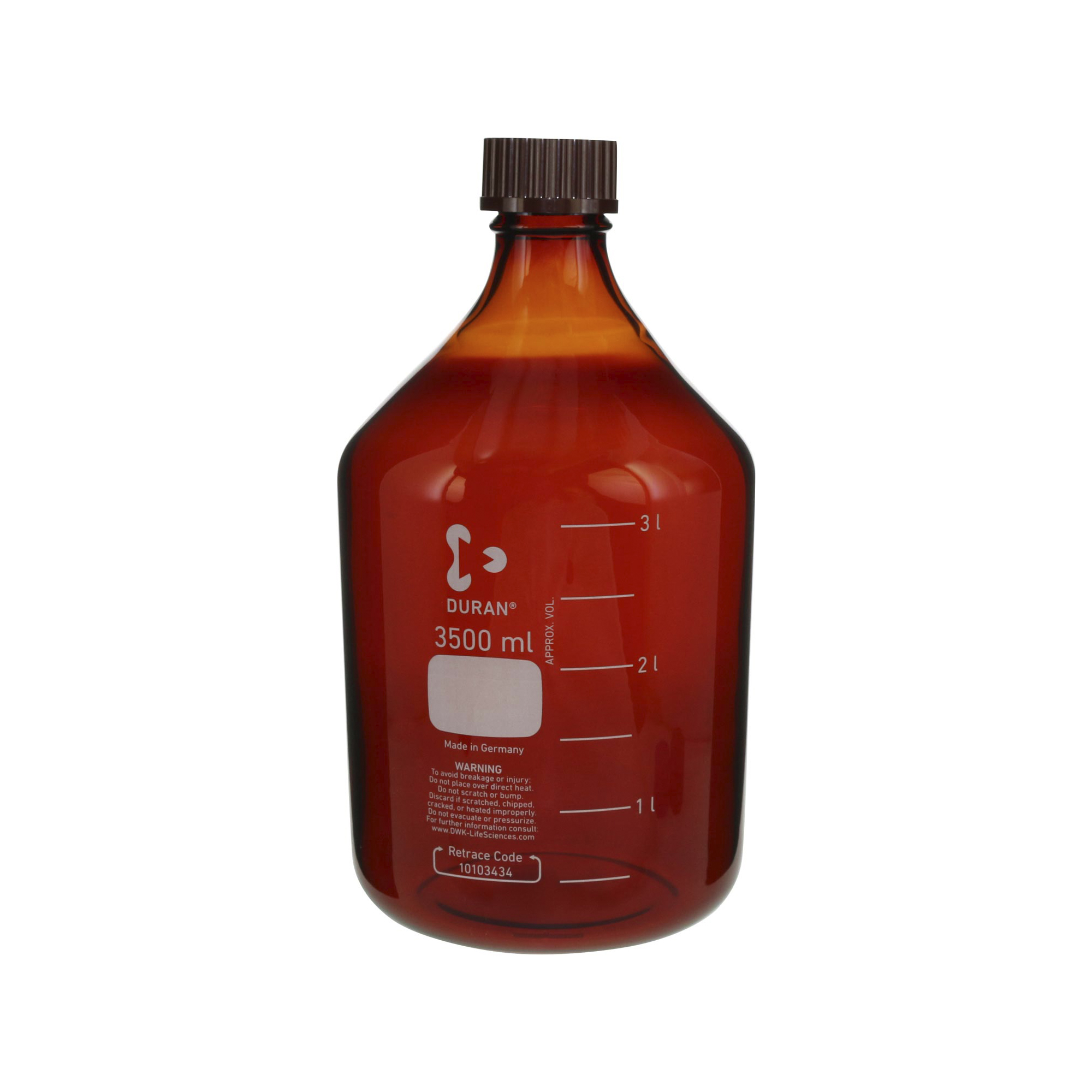 柴田科学螺纹口瓶（梅汁瓶）茶褐色带红帽3.5L