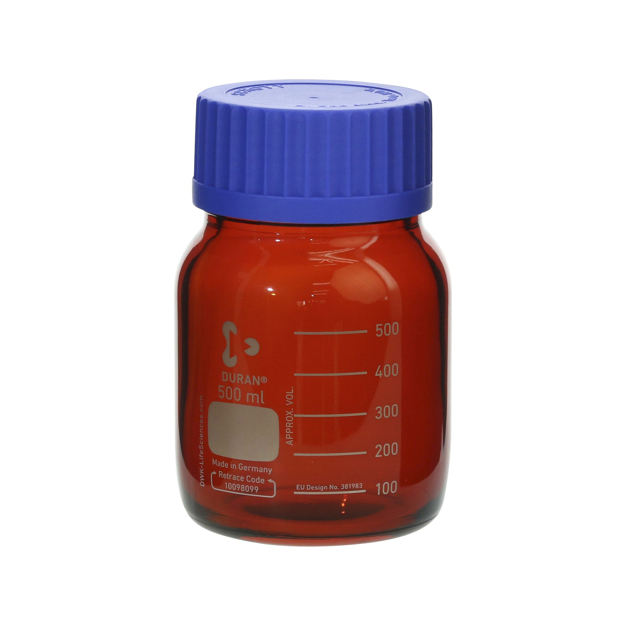 柴田科学螺纹口瓶广口茶褐色蓝帽500mL