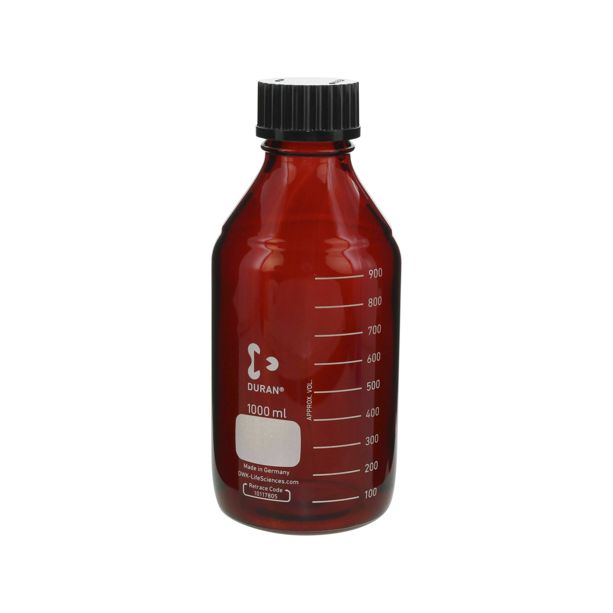 柴田科学螺纹口瓶（梅汁瓶）茶褐色黑色带帽1L