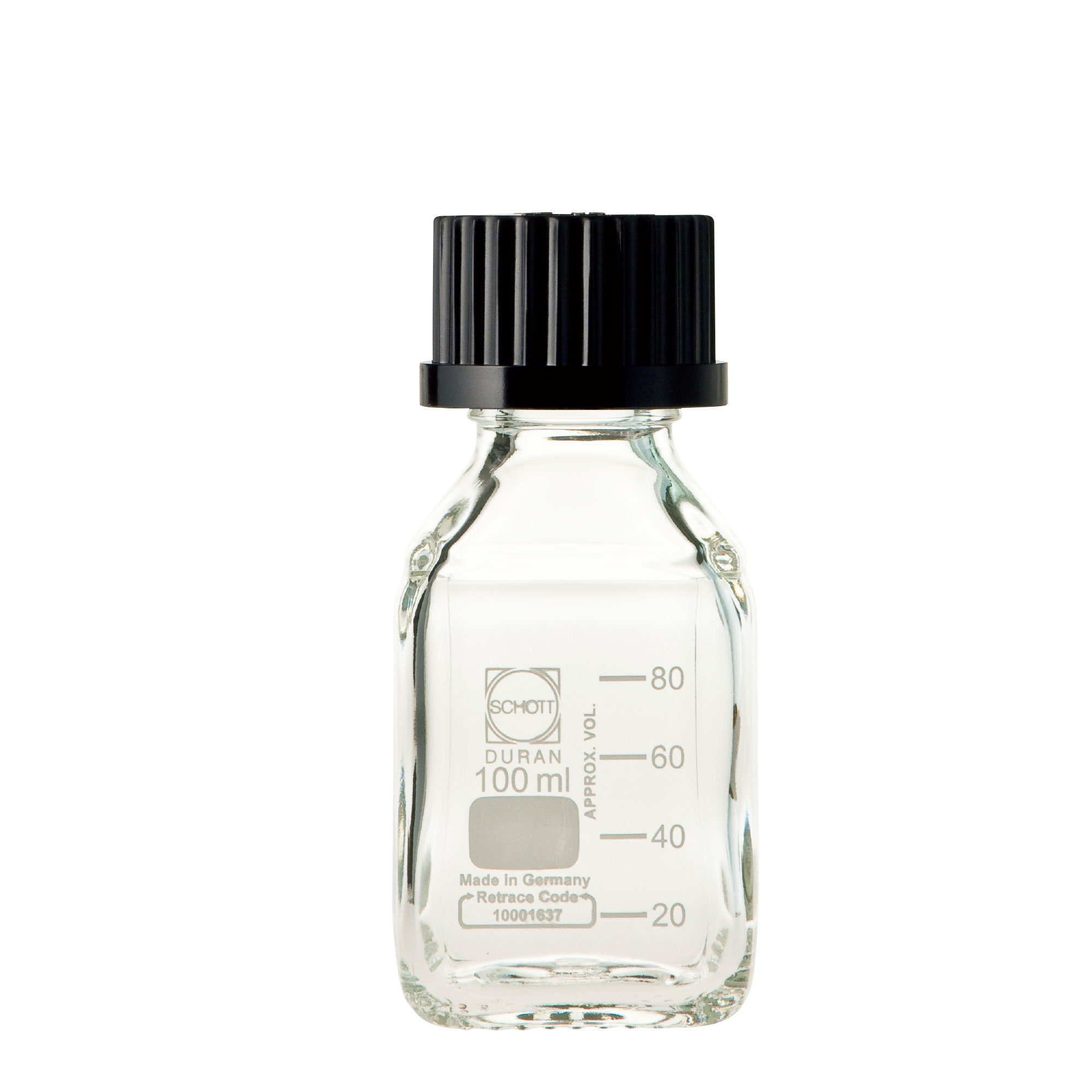 柴田科学螺纹口角瓶带黑帽100mL