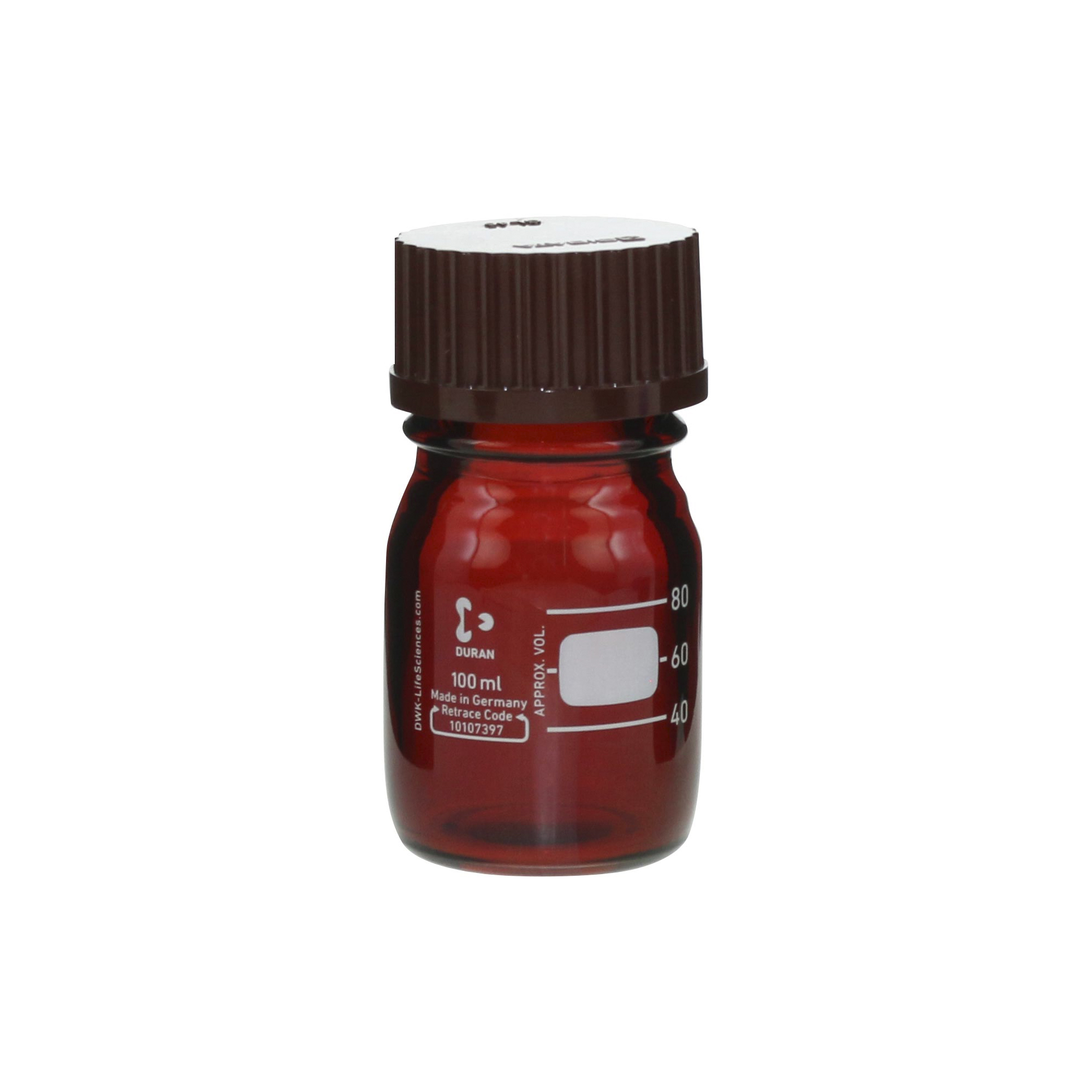 柴田科学螺纹口瓶茶褐色带红帽100mL