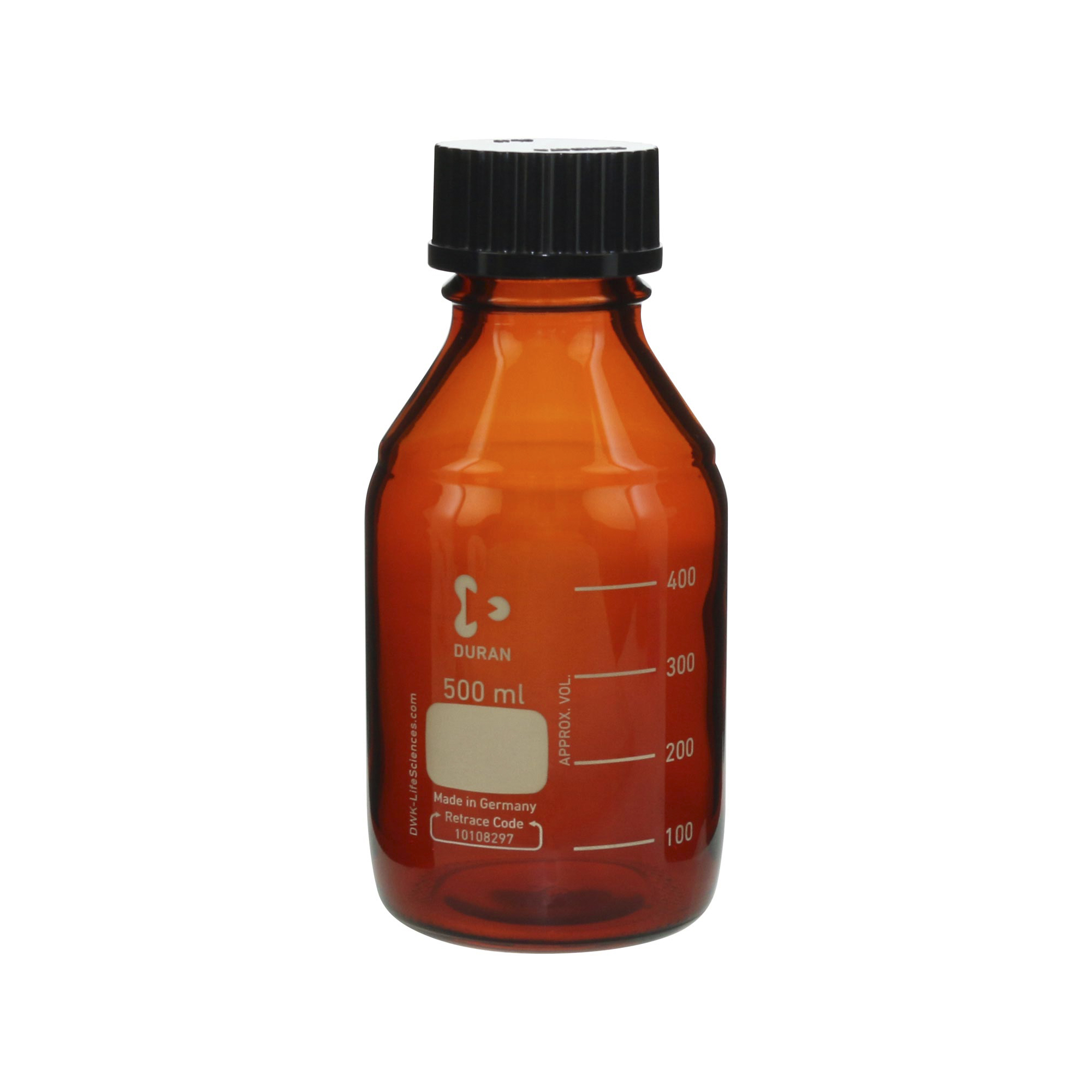 柴田科学螺纹口瓶（大瓶）茶褐色带黑帽500mL