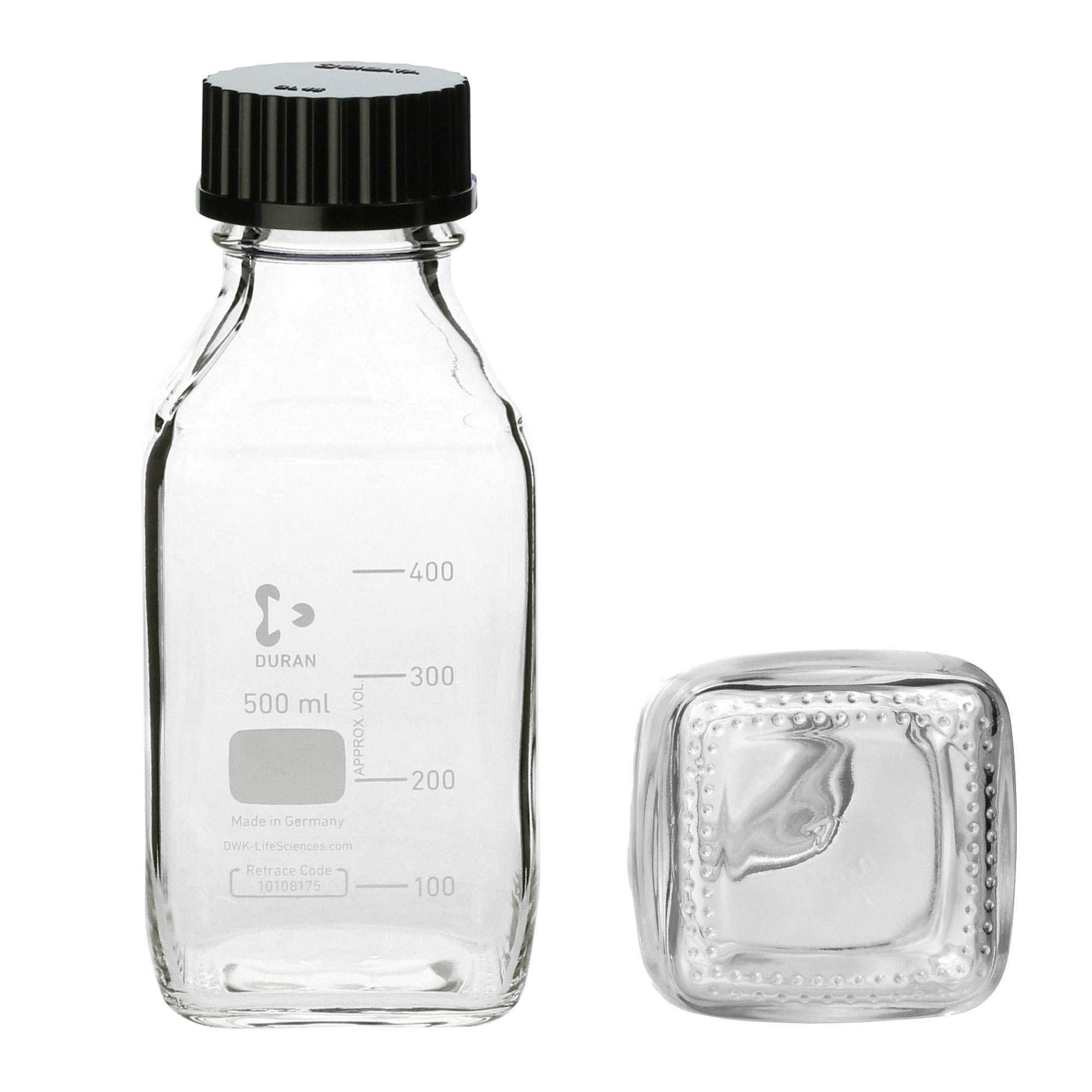 柴田科学螺纹口角瓶带黑帽500mL
